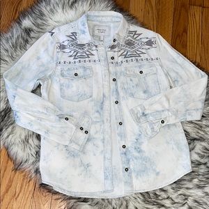 Forever 21 100% Cotton Acid Wash Denim Western Inspired Long Sleeve Shirt S